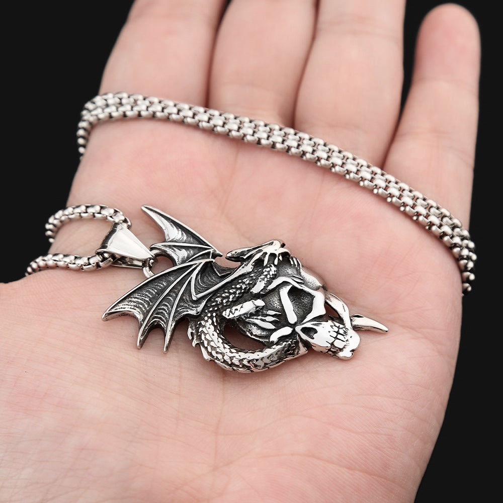Flame Dragon Titanium Steel Pendant Skull Necklace for Men