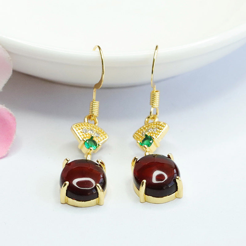 Blood Amber Vintage Fan Drop Earrings