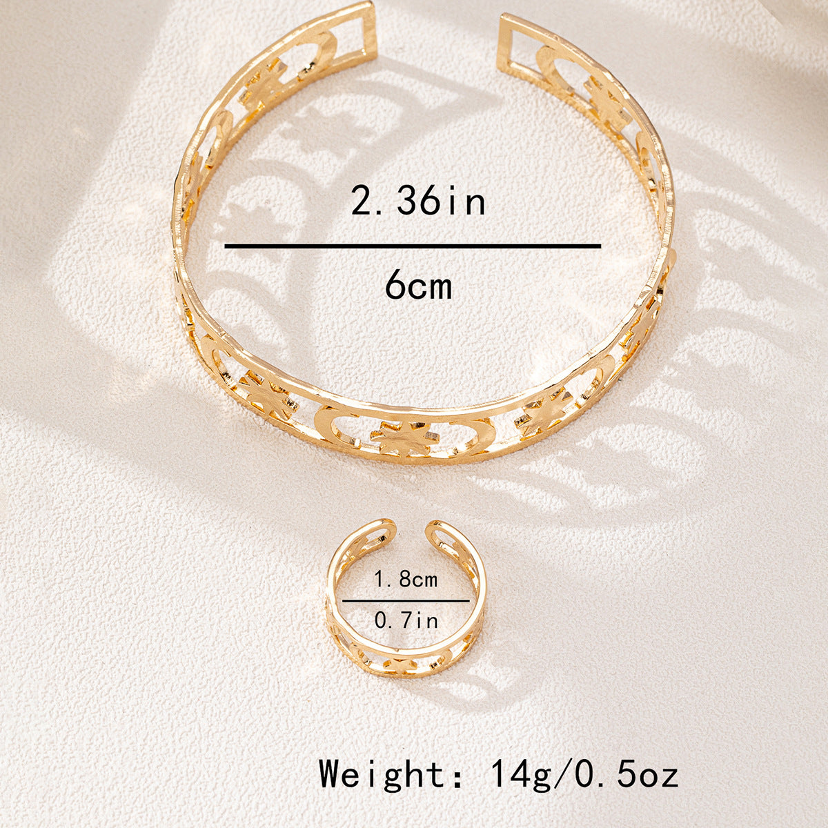 Exaggerated Hollow Star Moon Bracelet Ring Set by Planderful