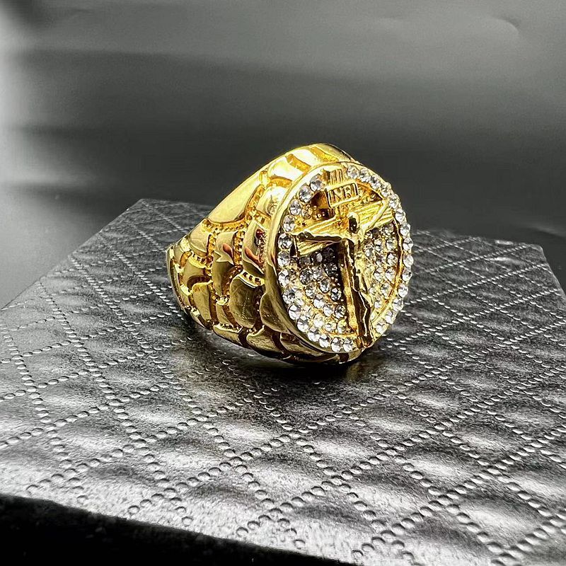 Planderful Everyday Genie Mens Hip Hop Ring Titanium Steel Rhinestone Cross Durable Bold Statement