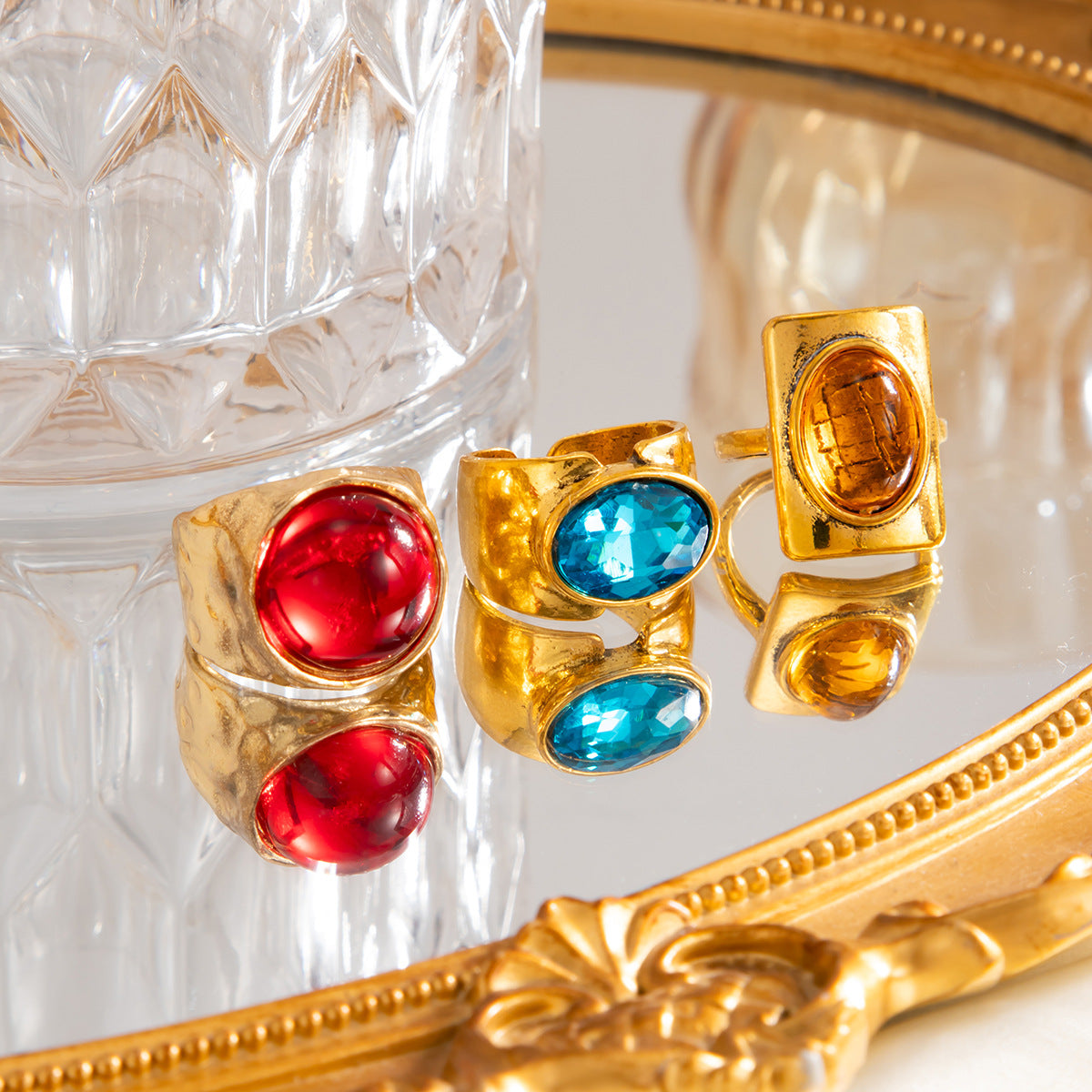Planderful Vienna Verve Personalized Geometric Ring With Opening Colorful Faceted Zircon For Fashion Forward Women
