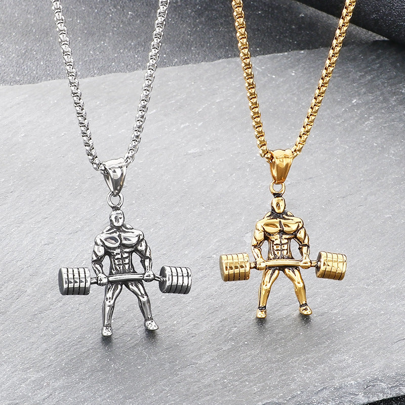 Sports Fitness Barbell Pendant, Hip Hop Retro Smear Weightlifting Stainless Steel Men's Pendant Necklace
