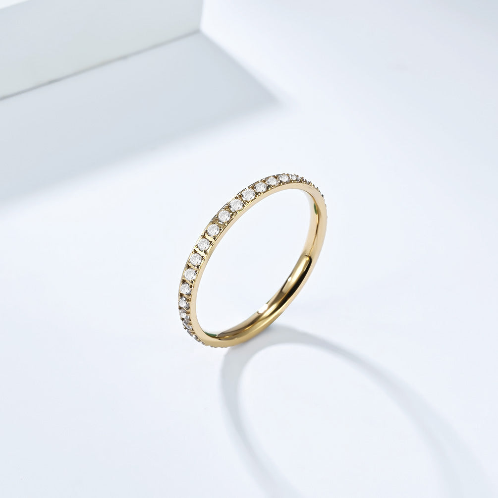 Planderful Titanium Zircon Ring For Women 2mm Inlay Gypsy Star Band Fashionable High End Jewelry