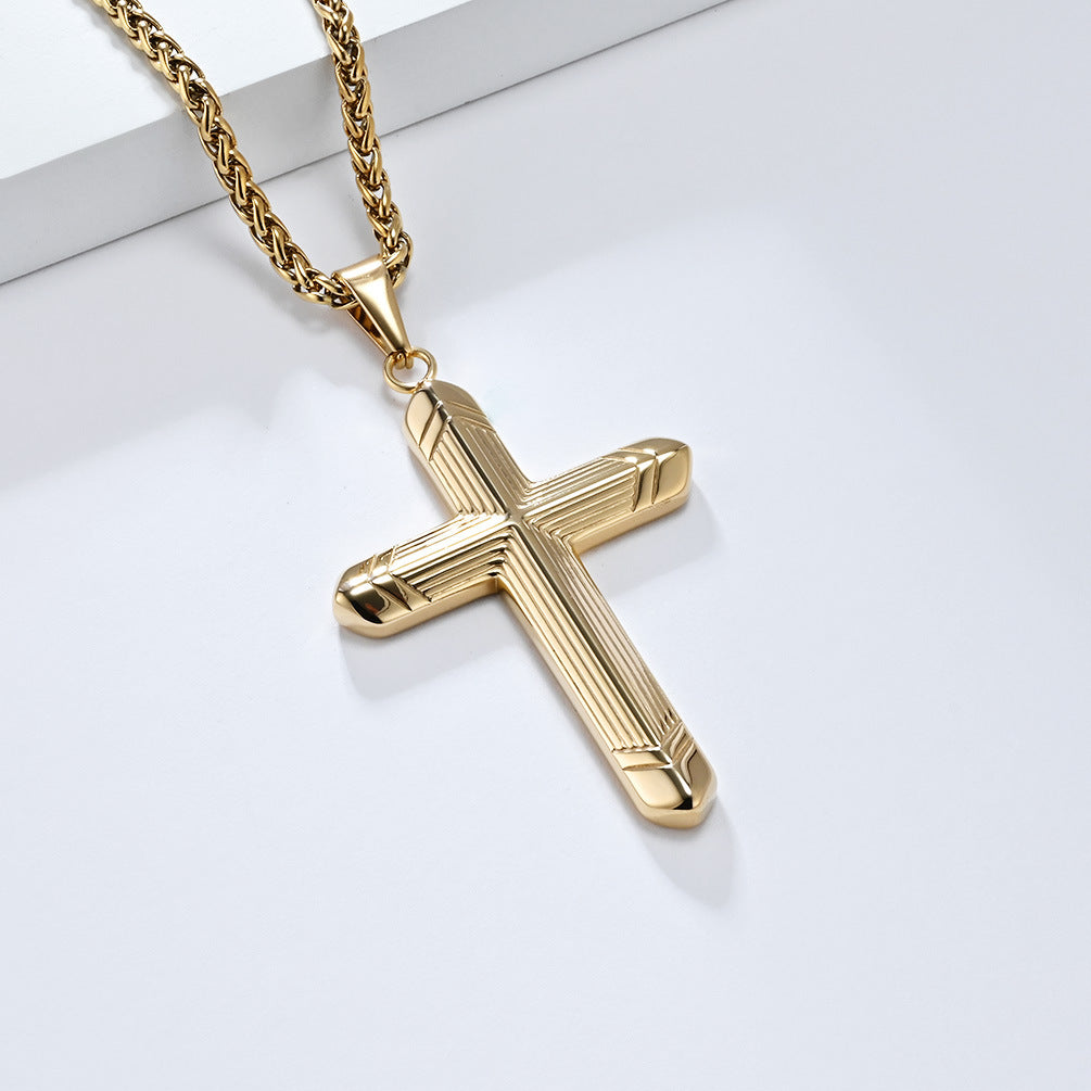 Cross-Border Hot-Selling Simple Genderless Titanium Steel Cross Necklace Pendant for Men