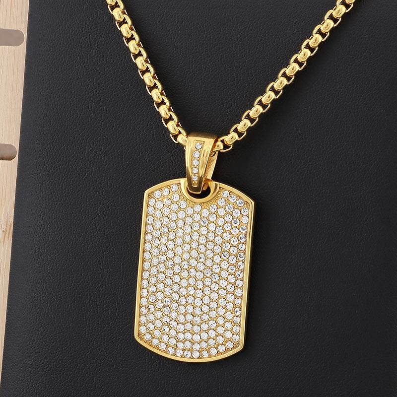 Rock-inspired Rhinestone-Studded Stainless Steel Men's Pendant - European and American Hip-Hop Fashion Accessory