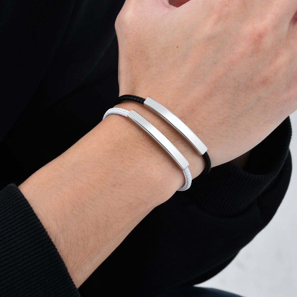 Adjustable Black Stainless Steel Bracelet for Men
