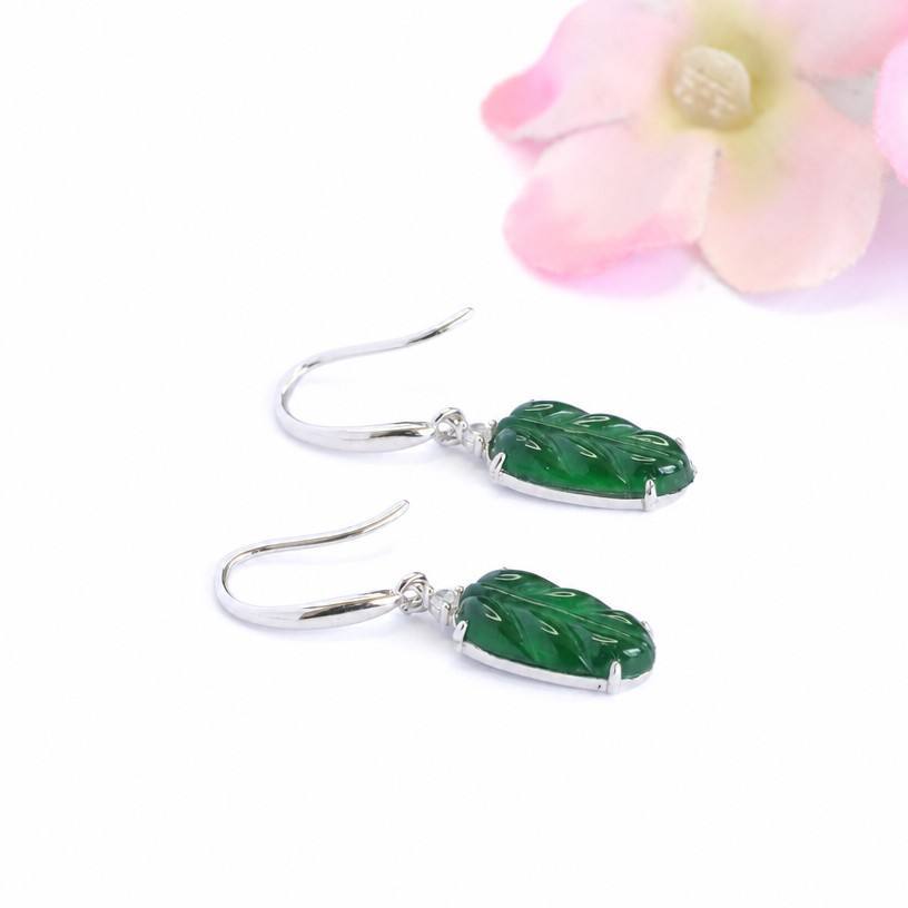 Jadeite Leaf 925 Silver Hook Earrings