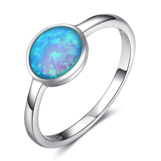 Planderful Jewelry Opal Ring In Sterling Silver With Blue Oval Opal For Everyday Elegance