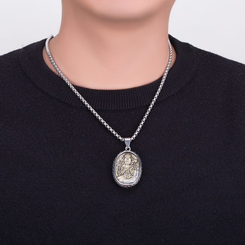 Steel Necklace – Vintage Zodiac Saint Amulet For Men