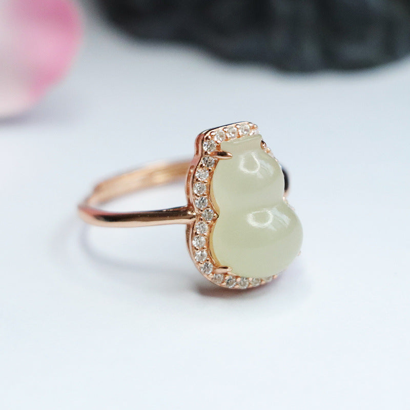 925 Sterling Silver Hetian Jade Gourd Ring
