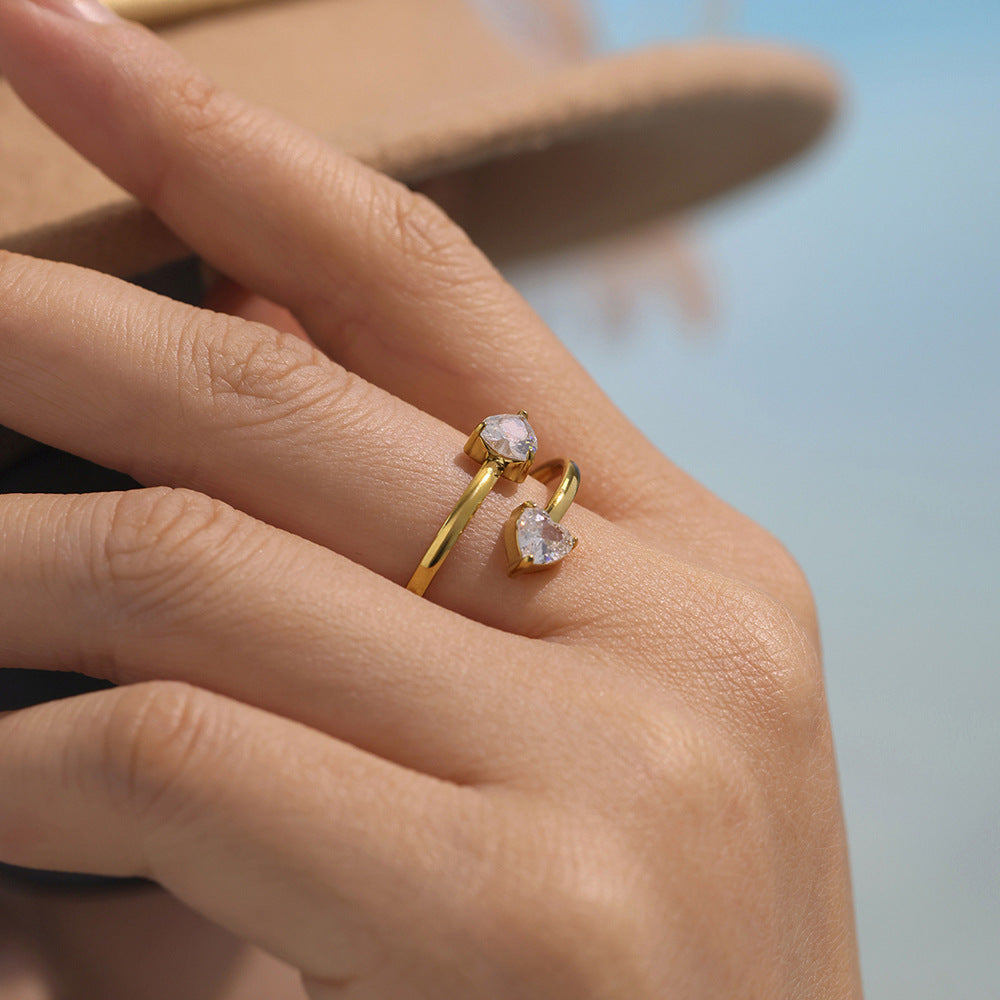 Planderful Love Zircon Ring Women Adjustable Stainless Steel