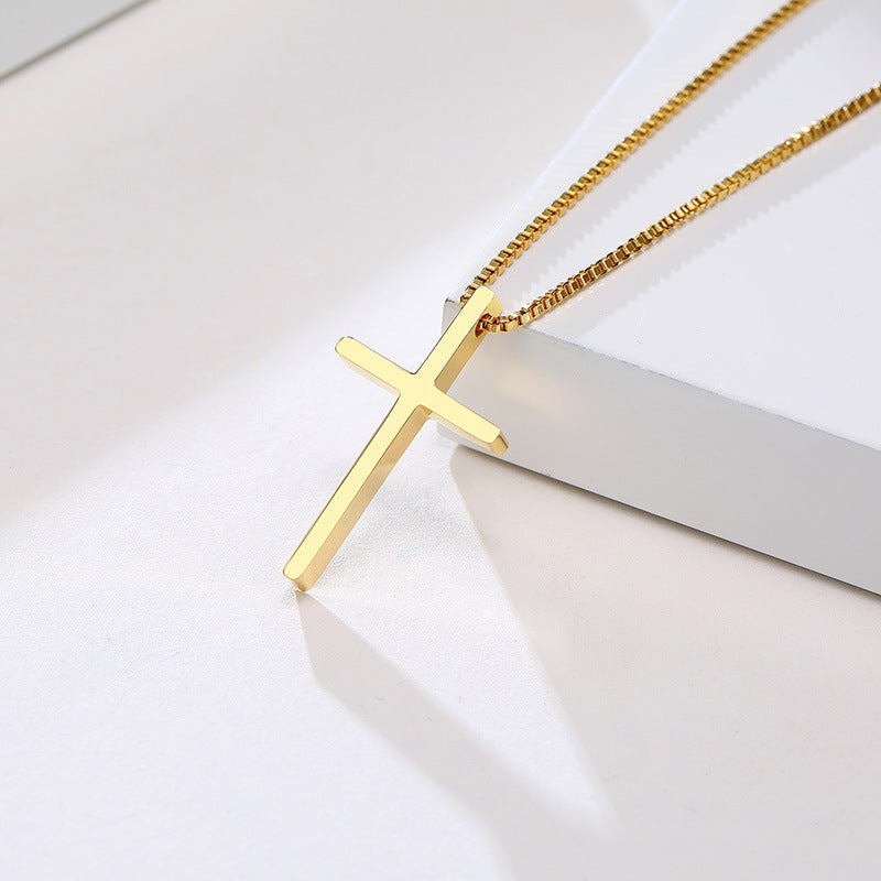 Stainless Steel Cross Box Chain Necklace Gold Female Fashion