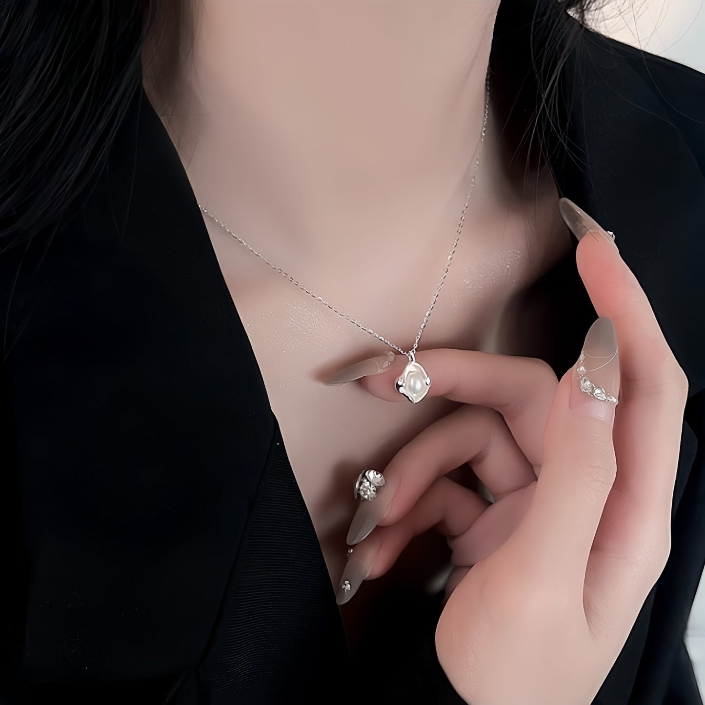 Planderful S925 Silver Imitation Pearl Necklace For Women Light Luxury Collarbone Chain Jewelry