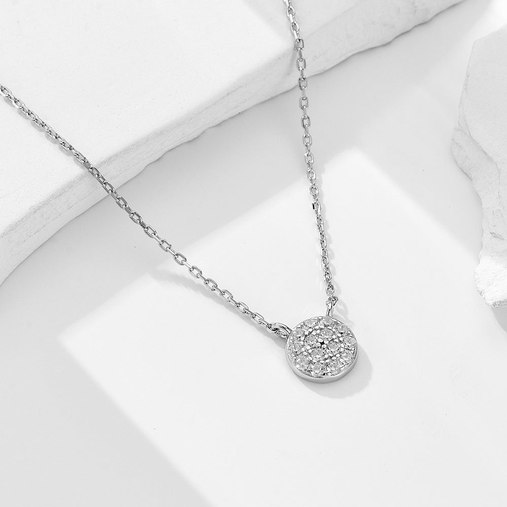 S925 Sterling Silver Classic Round Zircon Pendant Necklace
