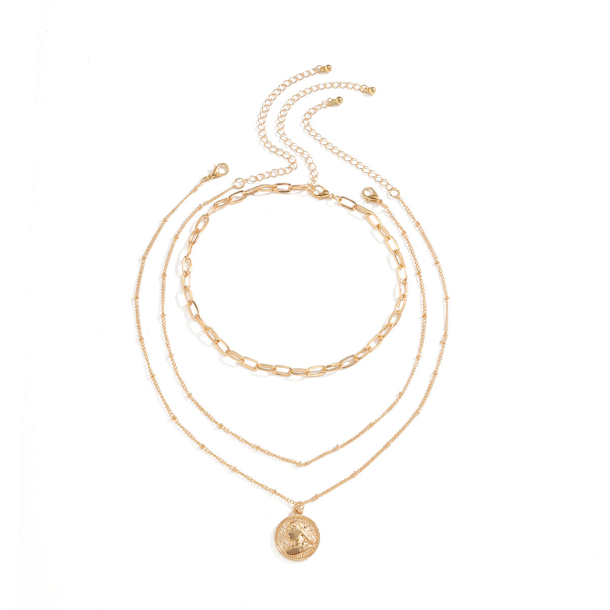 Planderful Vienna Verve Layered Mixed Metal Necklace For Women Vintage Portrait Statement Jewelry