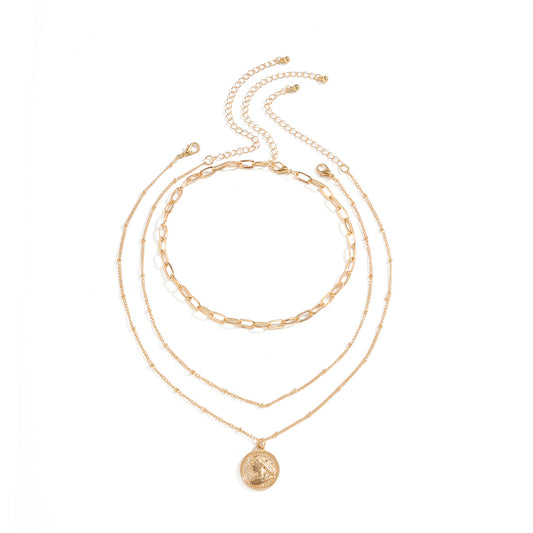 Planderful Vienna Verve Layered Mixed Metal Necklace For Women Vintage Portrait Statement Jewelry