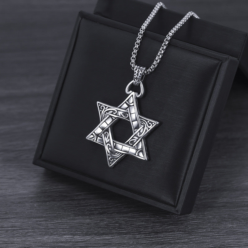 Planderful Hexagram Necklace For Men Durable Titanium Steel Pendant With Urban Hip Hop Style