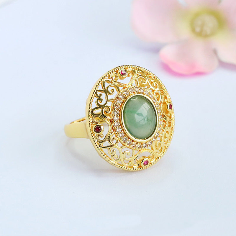Blue-Water Jadeite Cloud Ruyi Ring