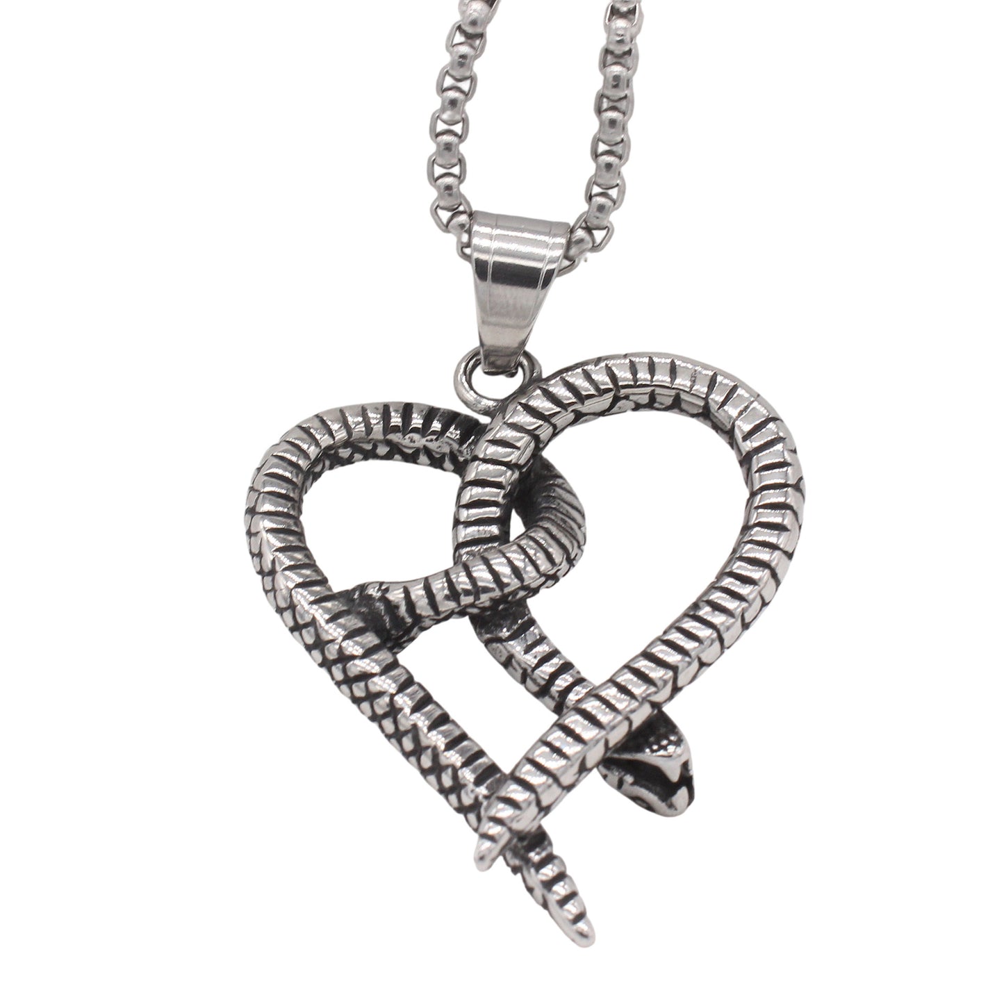 Planderful Jewelry Retro Heart Shaped Double Snake Pendant In Titanium Steel For Men
