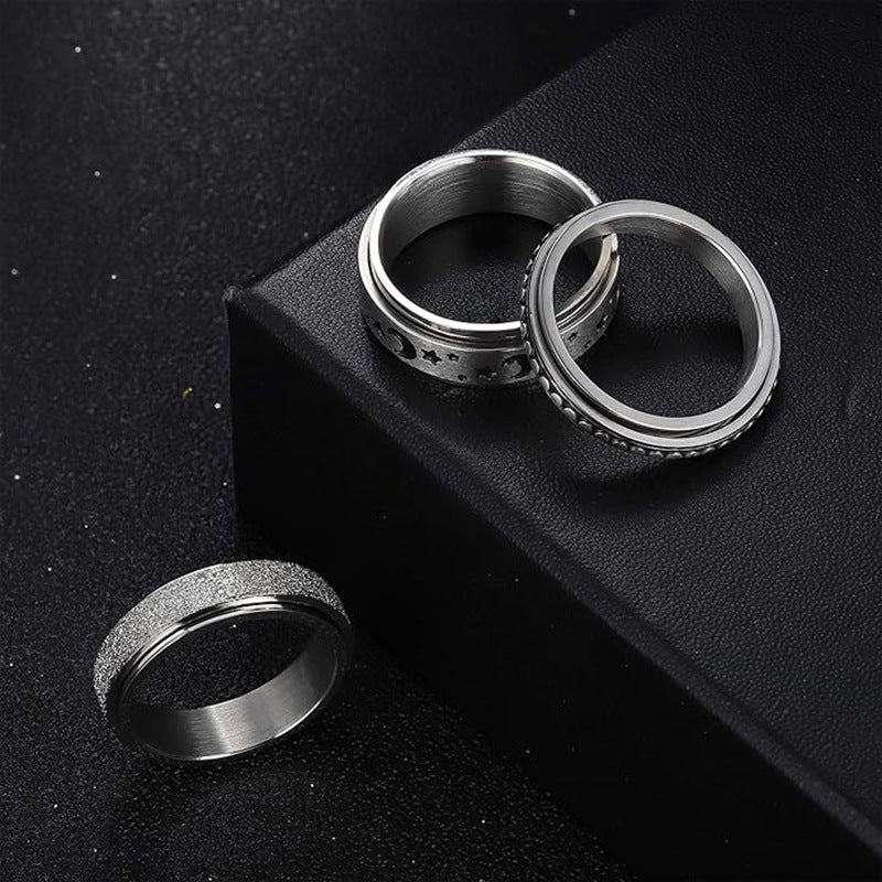 Planderful Decompression Rotating Ring Unisex Titanium Steel With Star Moon Motif