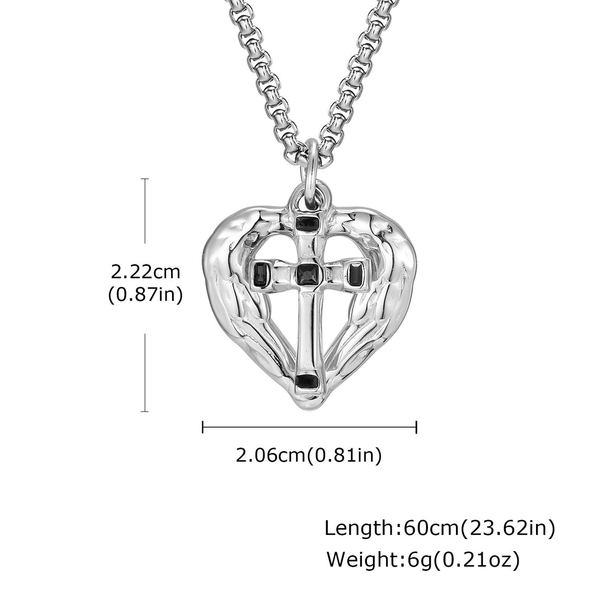 Cross Heart Textured Minimalist Stainless Steel Pendant Unisex