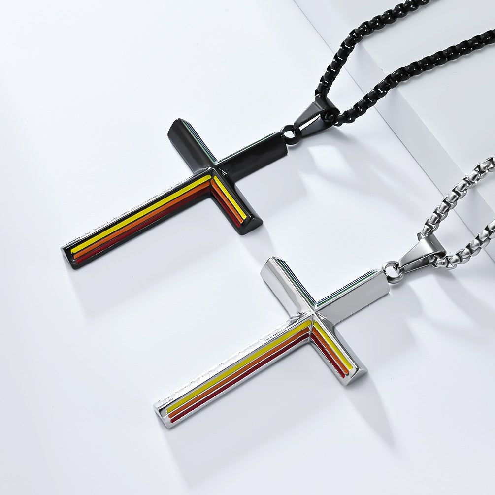 Personalized Titanium Steel Cross Necklace with Rainbow Flag