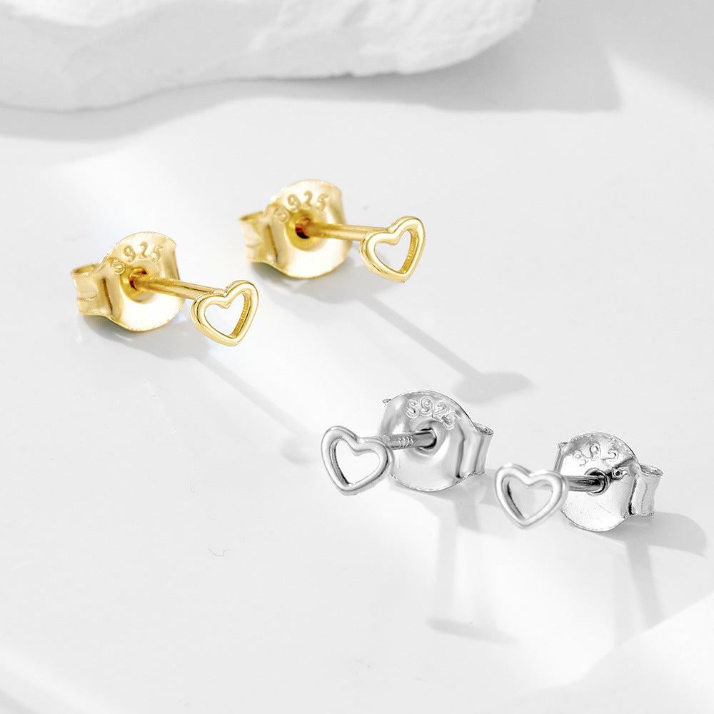 S925 Sterling Silver Heart-Shaped Small Stud Earrings