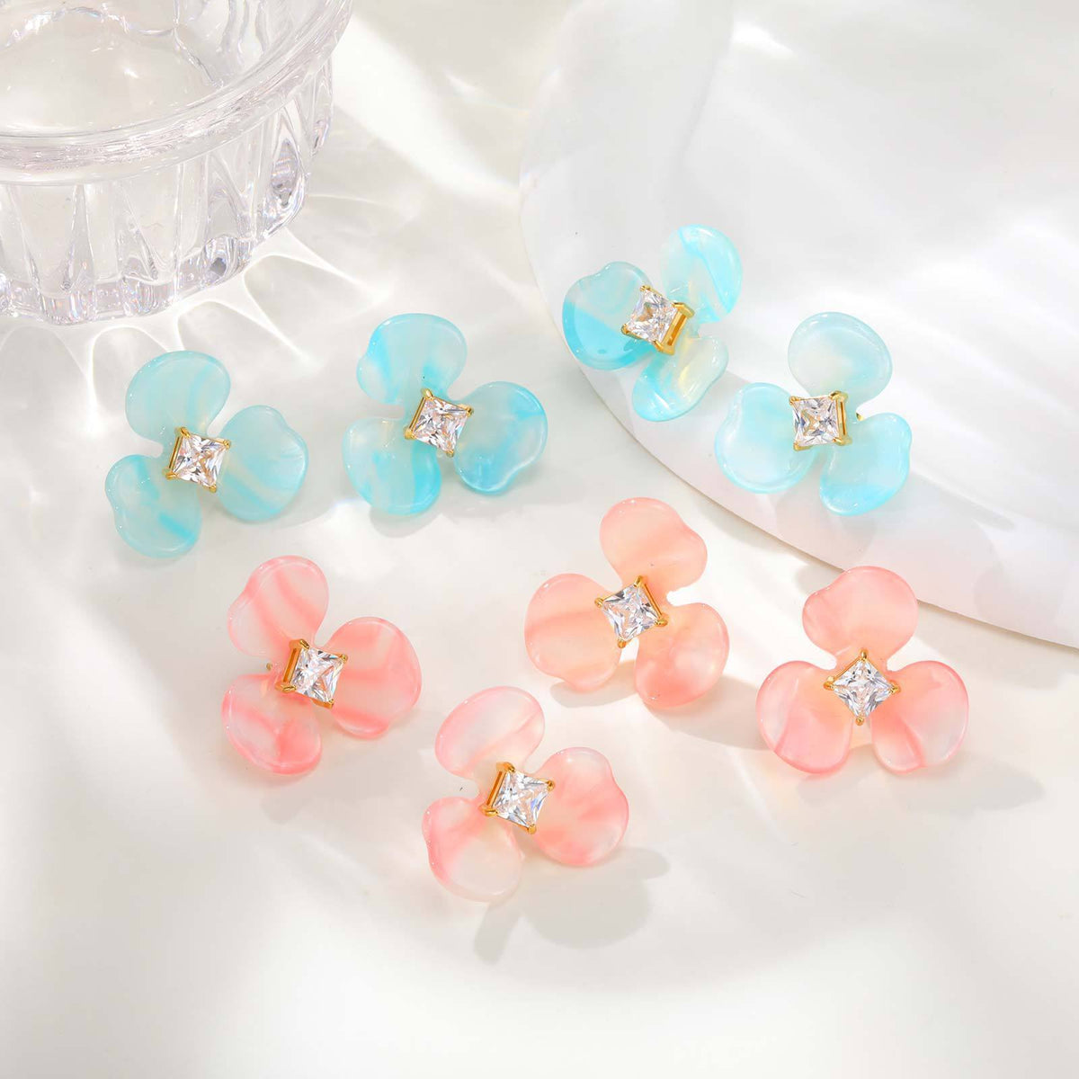 Stainless Steel Zircon Floral Earrings