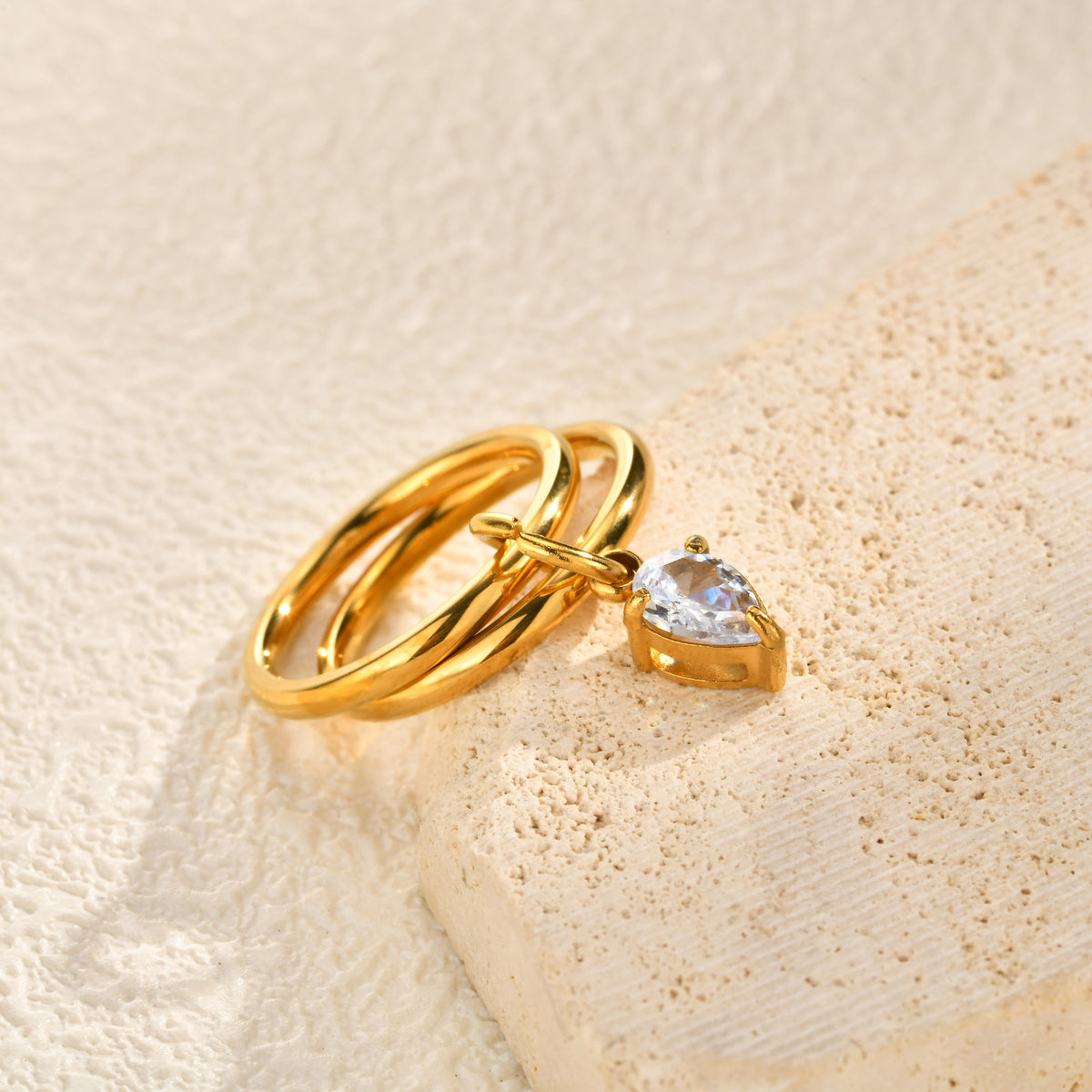 Stainless Steel Atmosphere Design Sense Girlfriend Birthday Gift Double Ring White Zircon