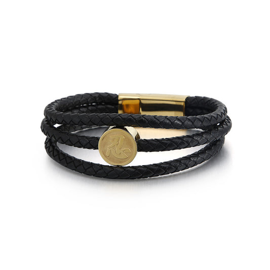 Planderful Men Leather Bracelet Woven Multi Layer Premium