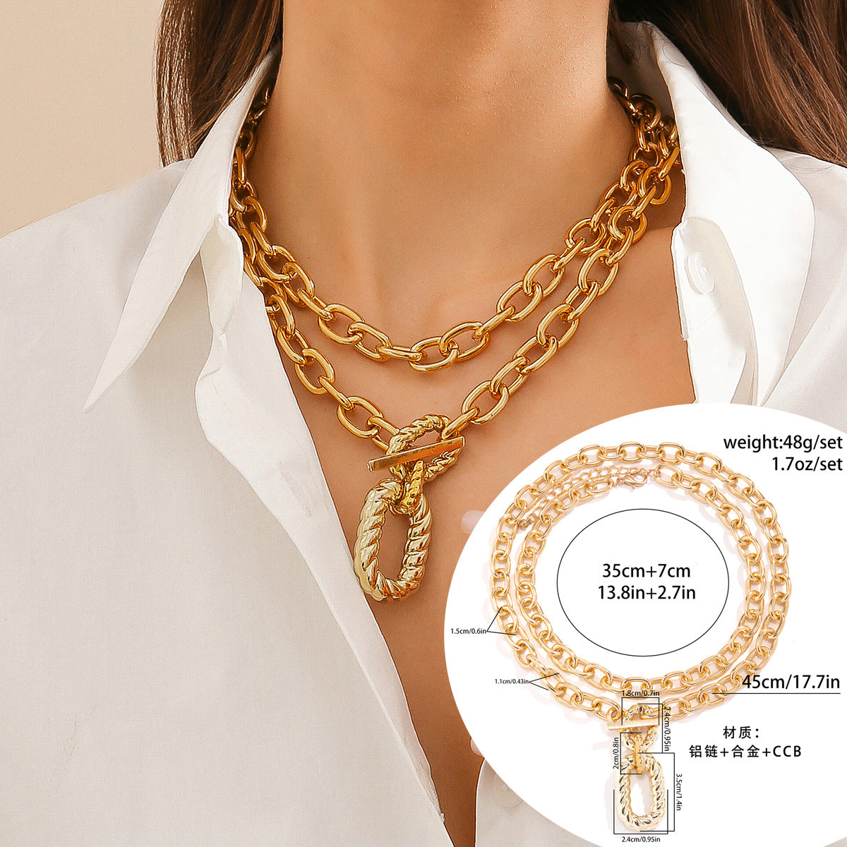 European and American Multilayer Punk Necklace with Niche OT Buckle Pendant