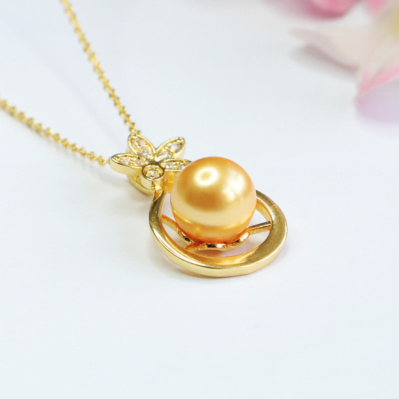 Champagne Shell Pearl Five-Petal Pendant — No Chain