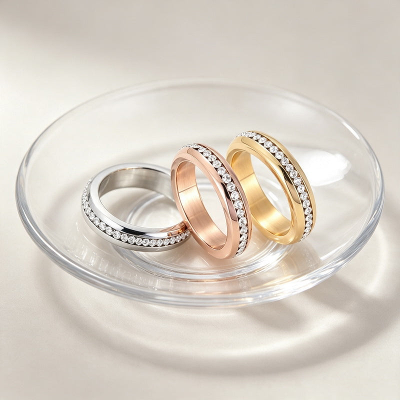 Couple Wedding Ring 5mm Single Row Middle Zircon Stainless Steel Ring Niche Zircon