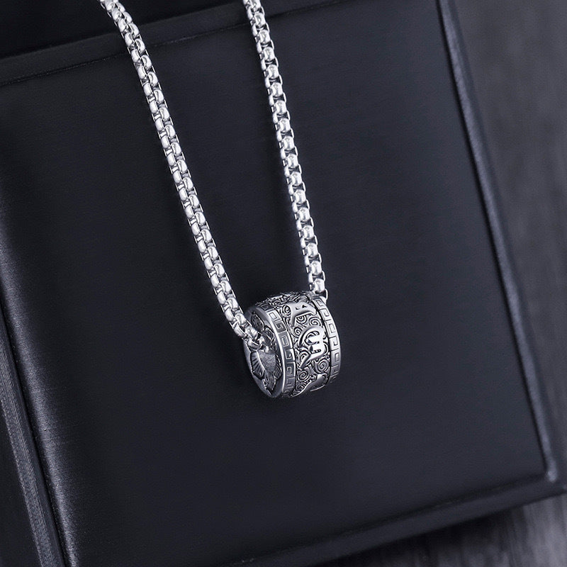Planderful Mens Stainless Steel Necklace With Cylindrical Auspicious Cloud Pendant Vintage Style