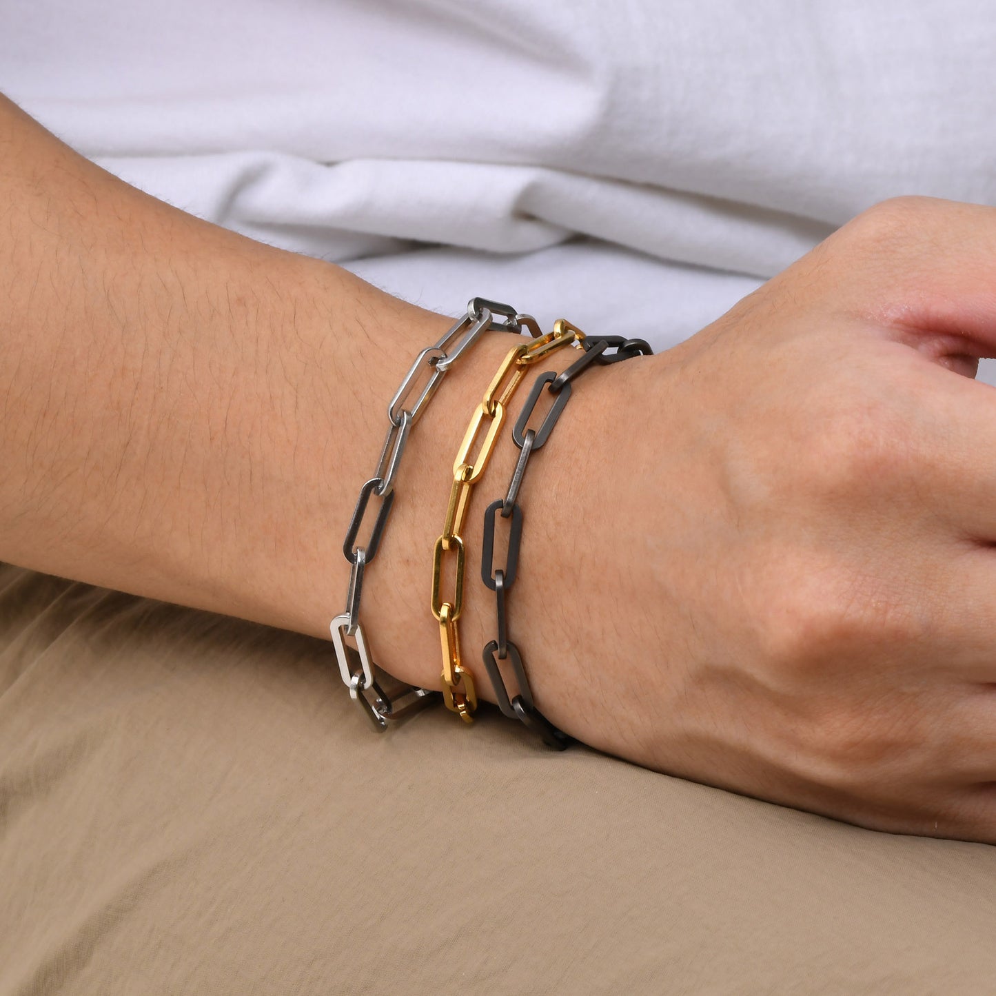 Planderful Jewelry Cuban Paperclip Bracelet Stainless Steel 18K Gold Plated Safety Clasp