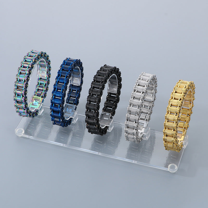 Stylish Hip-Hop Titanium Steel Men's Bracelet with Bicycle Chain Design - Cross-Border Trend Jewelry