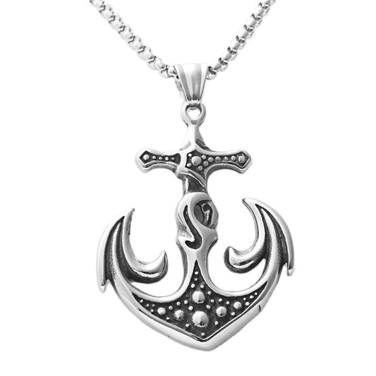 Titanium Steel Boat Anchor Pendant for Men - Personalized Retro Punk Necklace
