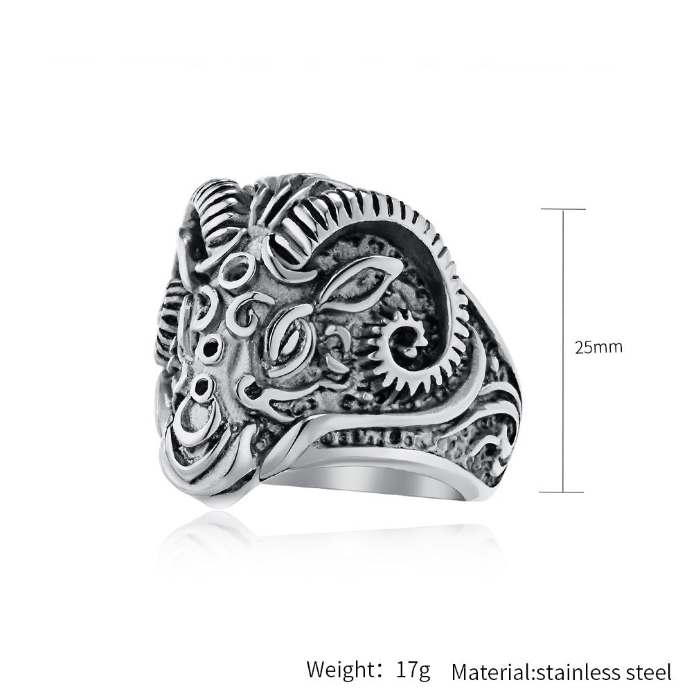 Steel Ring – Statement Sheep Head Ring