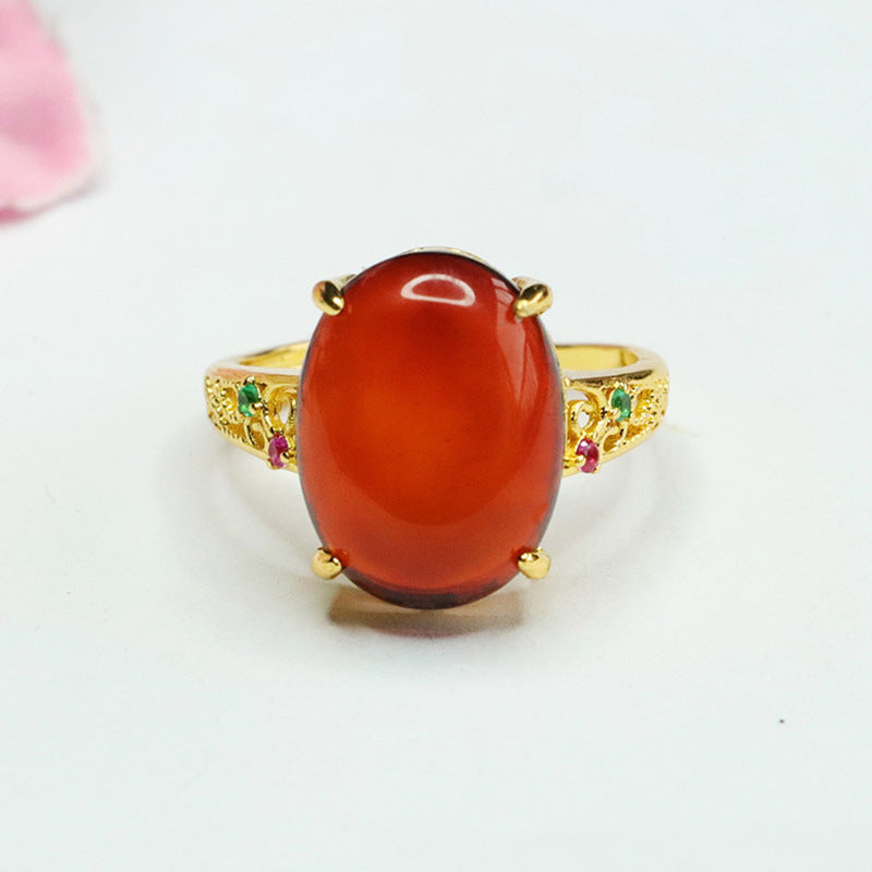 Elegant Retro Ring with Amber and Zircon Gemstones