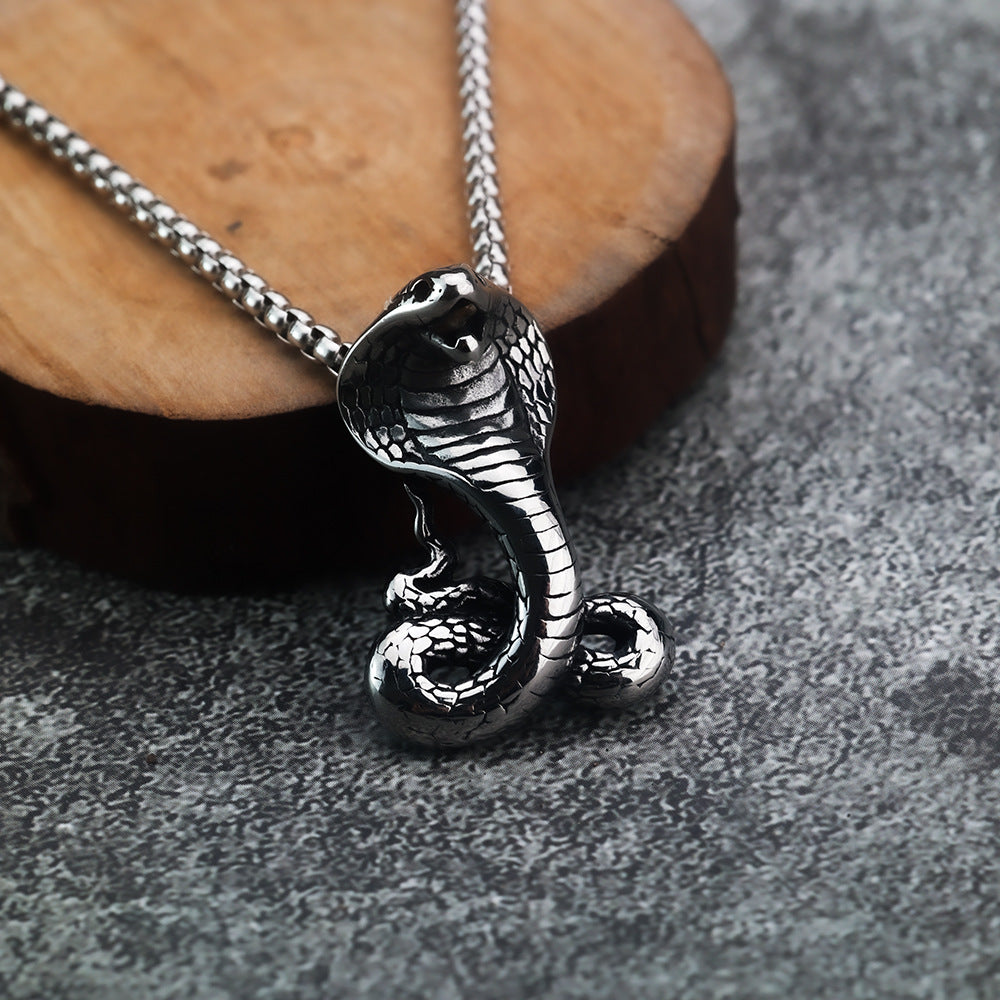 European And American Retro Men's Stainless Steel Mamba Cobra Pendant Necklace