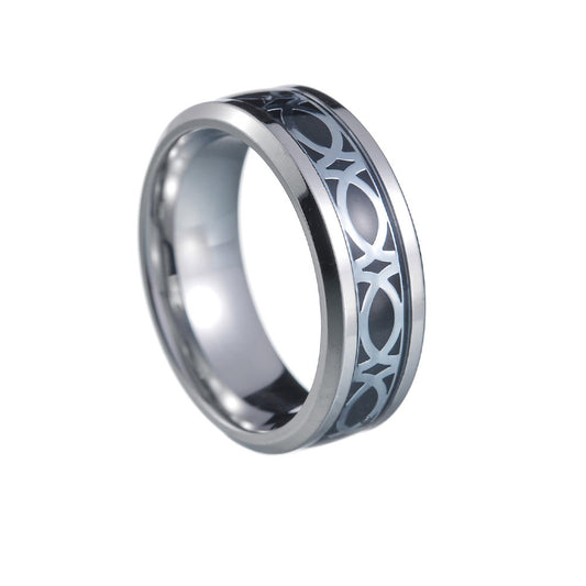 Celtic Knot Titanium Steel Ring with Beveled Edge Design for Men