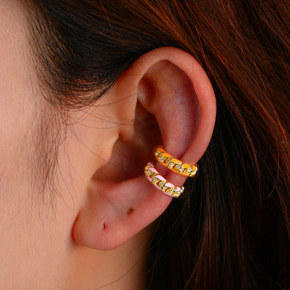 S925 Sterling Silver Epoxy Hollow-Out Zircon Earrings, Earbone Clips Without Ear Holes,