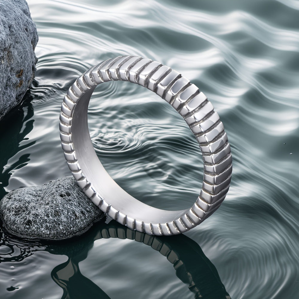 Titanium Steel Thin Ring Plaid Tail For Hipster Couples