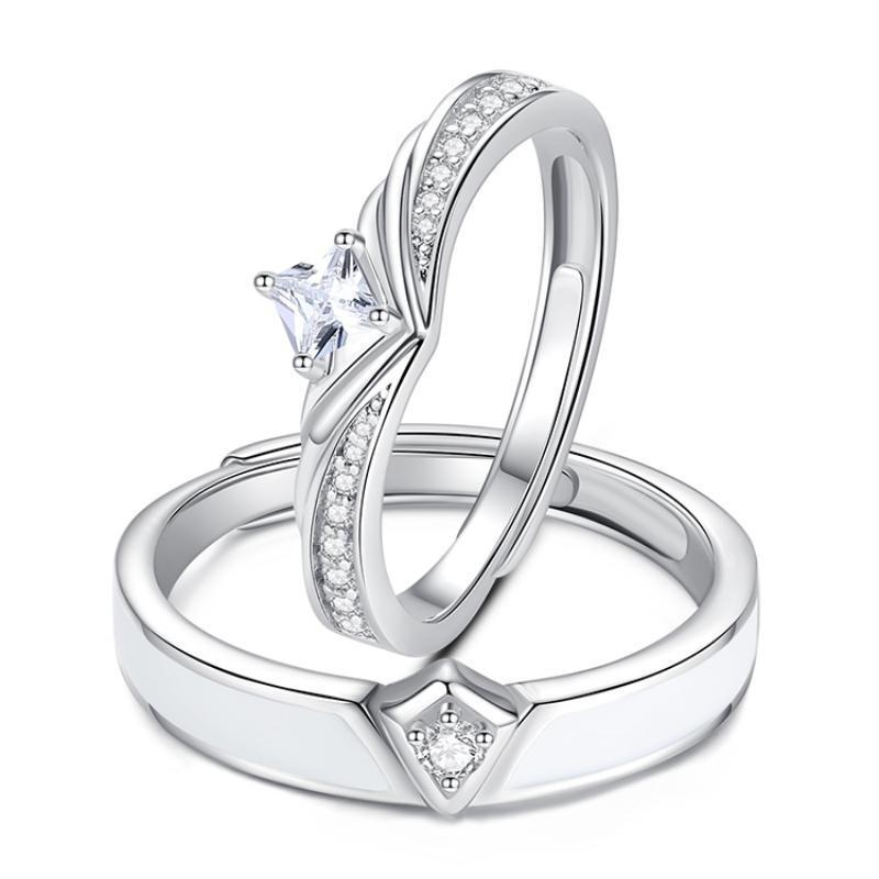 Sterling Silver Adjustable Couple Ring Princess Knight Design For Him And Her Zircon Luxury By Planderful