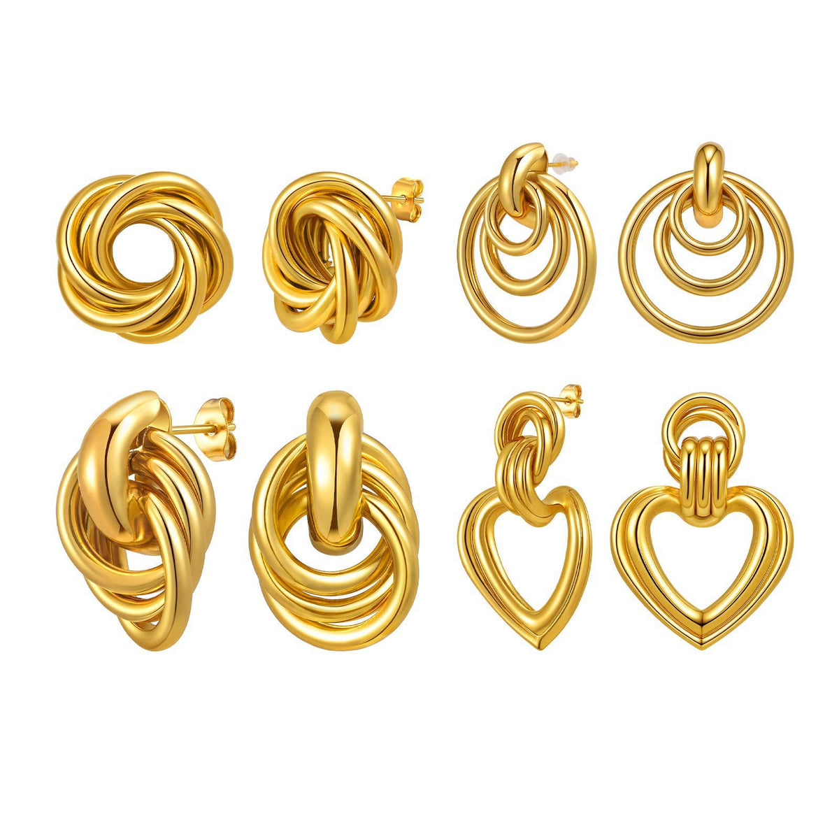 Layered Geometric Circle Drop Earrings — Four Styles