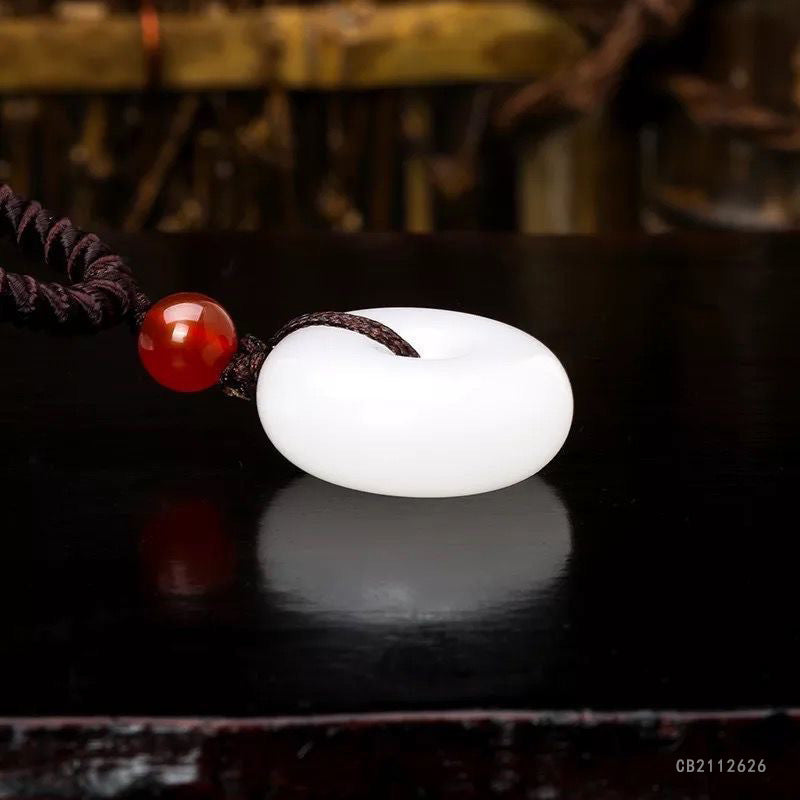 White Golden Silk Jade Peace Buckle Pendant
