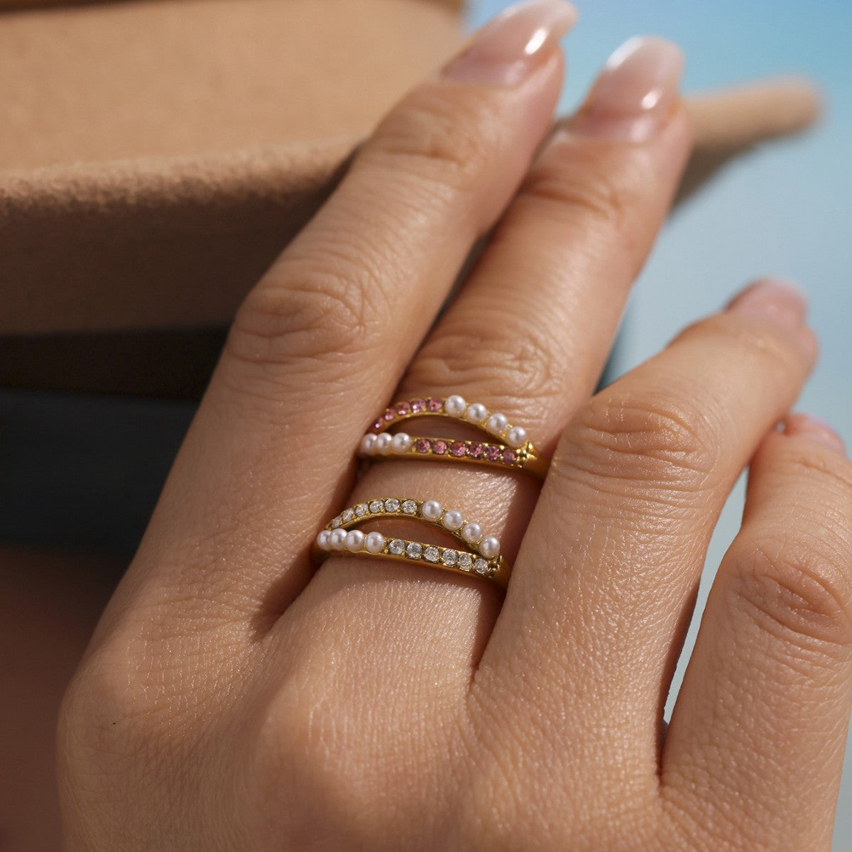 Planderful Bead Zircon Ring For Women Stainless Steel Size 7