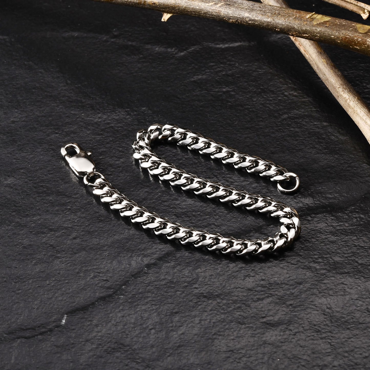 European And American Punk Stainless Steel Cuban Chain Bracelet Vintage Grey Men's Jewelry For Men