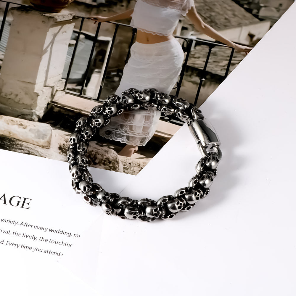 Retro Skull Titanium Steel Mens Bracelet Ghost Head