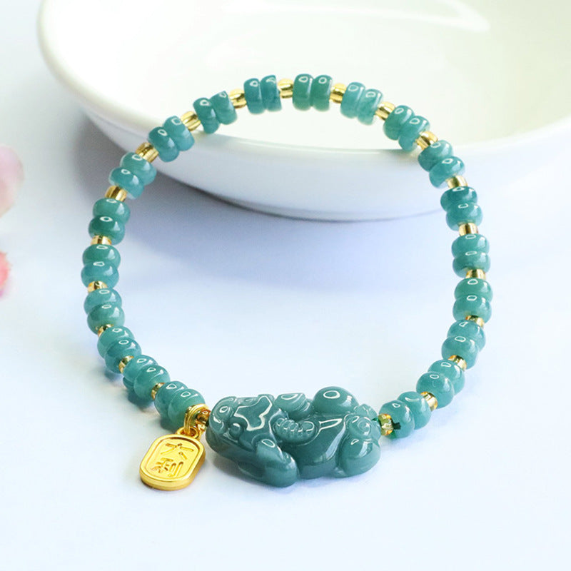 Blue Water Jadeite Pixiu & Abacus Bead Beaded Bracelet